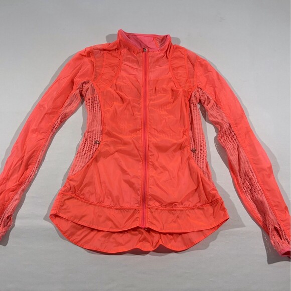 Lululemon Nothing to Hide Jacket Hot Orange Rain Jacket Zip Windbreaker Sz 6 - Picture 2 of 15